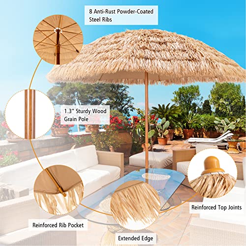 TANGKULA 8 FT Thatched Patio Umbrella, Hawaiian Style Grass Beach Umbrella with 8 Ribs, Portable Outdoor Tropical Palapa Tiki Umbrella for Beach Patio Garden Pool (8 FT)