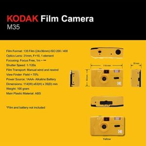 Kodak M35 35mm Film Camera, Reusable, Focus Free, Easy to Use, Build in Flash and Compatible with 35mm Color Negative or B/W Film (Film and AAA Battery NOT Included) by (Yellow)