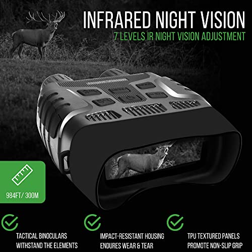 Bush Tech Night Vision Binoculars, Military-Grade Infrared Binoculars with Camera for Hunting and Surveillance, Day and Night High-Power Binoculars with 3X Digital Zoom, 984ft Range, 2.31” LCD Display
