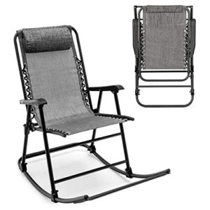 goplus folding rocking chair, zero gravity rocking camping chair with pillow & armrests, folding lounge rocker for outdoor beach poolside yard garden indoor