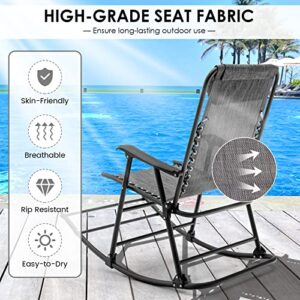 Goplus Folding Rocking Chair, Zero Gravity Rocking Camping Chair with Pillow & Armrests, Folding Lounge Rocker for Outdoor Beach Poolside Yard Garden Indoor