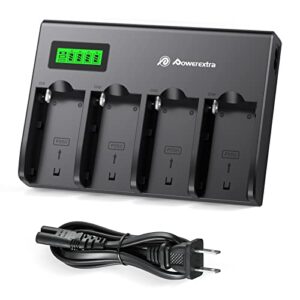 powerextra 4-channel battery charger with lcd display for sony np-f970, np-f960, np-f950, np-f930, np-f770, np-f750, np-f570, np-f550 camera battery