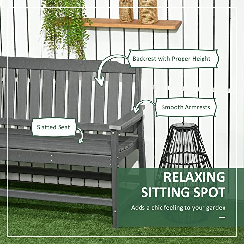 Outsunny Outdoor Bench for Two Person, Waterproof HDPE Garden Bench with Slatted Backrest and Seat, Patio Loveseat with Armrests for Lawn, Yard, Balcony, Porch, Dark Gray