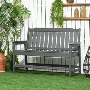 Outsunny Outdoor Bench for Two Person, Waterproof HDPE Garden Bench with Slatted Backrest and Seat, Patio Loveseat with Armrests for Lawn, Yard, Balcony, Porch, Dark Gray