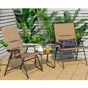 Giantex 2 Pack Folding Patio Chairs, Outdoor Lawn Chairs with Cup Holder, Soft Padded Seat Backrest, 330LBS Camping Chairs, Metal Frame, Sling Chairs for Garden Yard Picnic, Tan