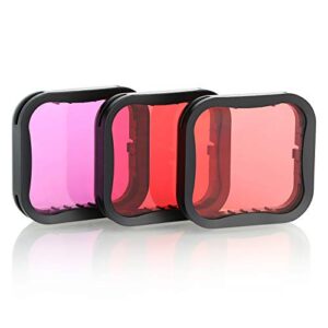 soonsun 3 pack dive filter for gopro hero 5 6 7 black super suit dive housing – red,light red and magenta filter – enhances colors for various underwater video and photography conditions