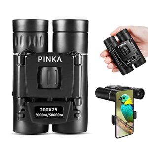 200×25 high power compact binoculars with clear low light vision, large eyepiece waterproof binocular for adults kids, high power easy focus binoculars for bird watching, outdoor, hunting, travel