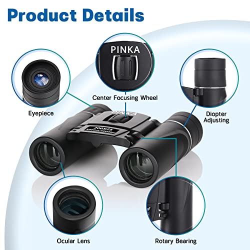 200x25 High Power Compact Binoculars with Clear Low Light Vision, Large Eyepiece Waterproof Binocular for Adults Kids, High Power Easy Focus Binoculars for Bird Watching, Outdoor, Hunting, Travel