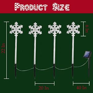 Fcysy Solar Powered Christmas Lights Outdoor Waterproof, 4 PCS Xmas Cool White Snowflake Pathway Lights, Christmas Outside Decorations Yard Walkway Stake Lights for Holiday Lawn Garden Patio Décor