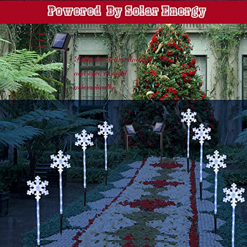 Fcysy Solar Powered Christmas Lights Outdoor Waterproof, 4 PCS Xmas Cool White Snowflake Pathway Lights, Christmas Outside Decorations Yard Walkway Stake Lights for Holiday Lawn Garden Patio Décor