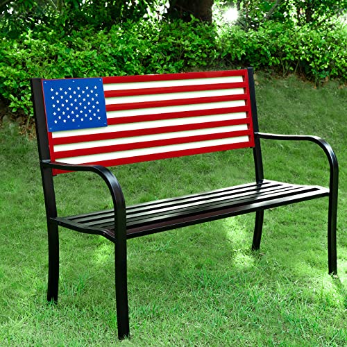 BACKYARD EXPRESSIONS PATIO · HOME · GARDEN Backyard Expressions 906727-NW Outdoor Patio Metal Welcome Bench-American Flag-55 Inch-Red/White/Blue