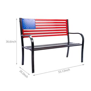 BACKYARD EXPRESSIONS PATIO · HOME · GARDEN Backyard Expressions 906727-NW Outdoor Patio Metal Welcome Bench-American Flag-55 Inch-Red/White/Blue