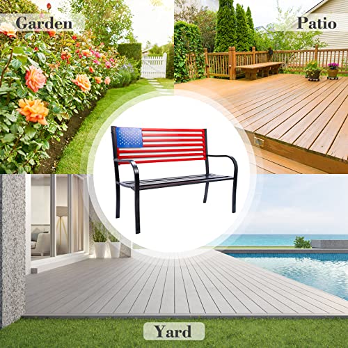 BACKYARD EXPRESSIONS PATIO · HOME · GARDEN Backyard Expressions 906727-NW Outdoor Patio Metal Welcome Bench-American Flag-55 Inch-Red/White/Blue