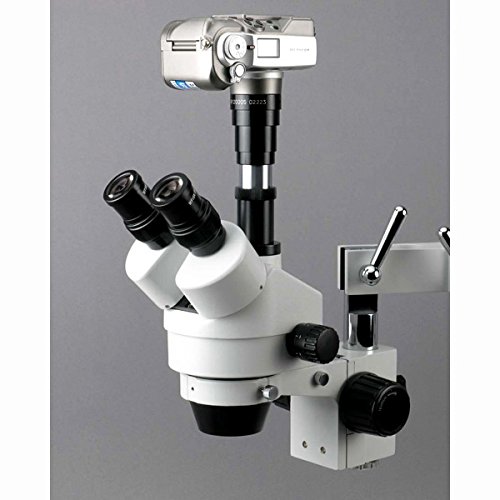 AmScope SM-3T Professional Trinocular Stereo Zoom Microscope, WH10x Eyepieces, 7X-45X Magnification, 0.7X-4.5X Zoom Objective, Ambient Lighting, Single-Arm Boom Stand