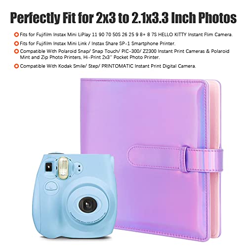 256 Pockets Photo Album for Fujifilm Instax 11 12 9 40 Mini Camera, Polaroid Camera, Photo Album for Fujifilm Instax Mini Evo Liplay 90 8 7+ Instant Camera, Polaroid HP Zink 2x3" Photos (Magic Purple)