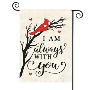 avoin colorlife i am always with you cardinal memorial garden flag 12×18 inch double sided outside, memorial day gravesite saying yard outdoor decoration