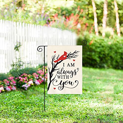 AVOIN colorlife I Am Always With You Cardinal Memorial Garden Flag 12x18 Inch Double Sided Outside, Memorial Day Gravesite Saying Yard Outdoor Decoration