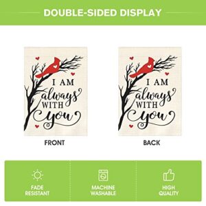 AVOIN colorlife I Am Always With You Cardinal Memorial Garden Flag 12x18 Inch Double Sided Outside, Memorial Day Gravesite Saying Yard Outdoor Decoration