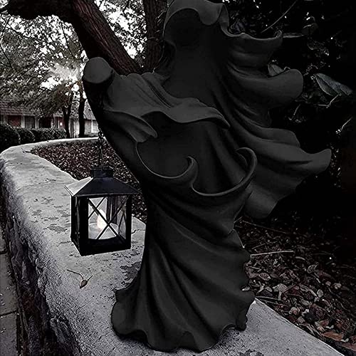 Hell's Messenger with Lantern Garden Statue, Resin Figurines with Solar LED Light, Halloween Witch Lamp Sculptures Indoor Outdoor Decorations for Patio Lawn Yard Ornaments