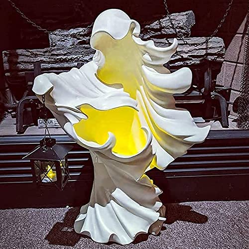 Hell's Messenger with Lantern Garden Statue, Resin Figurines with Solar LED Light, Halloween Witch Lamp Sculptures Indoor Outdoor Decorations for Patio Lawn Yard Ornaments