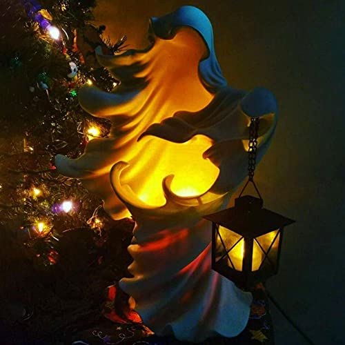 Hell's Messenger with Lantern Garden Statue, Resin Figurines with Solar LED Light, Halloween Witch Lamp Sculptures Indoor Outdoor Decorations for Patio Lawn Yard Ornaments