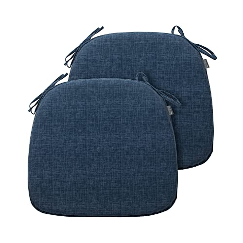 Magpie Fabrics Outdoor/Indoor 17"x16"x2" Chair Cushions with Ties Set of 2, Waterproof U-Shape Seat Pads Decoration for Patio Garden Furniture Home Office (Navy Blue Textured)