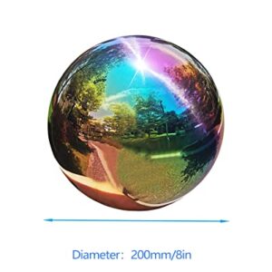 Pangmao Rainbow Gazing Globe Mirror Ball in Stainless Steel, Shiny Hollow Sphere Sparkling Housewarming Outdoor Ornament (8 Inch)