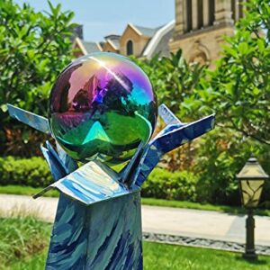 Pangmao Rainbow Gazing Globe Mirror Ball in Stainless Steel, Shiny Hollow Sphere Sparkling Housewarming Outdoor Ornament (8 Inch)