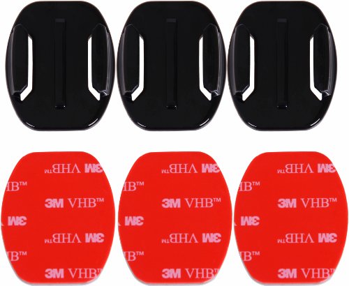 Adhesive Mounts for GoPro Cameras - 3x Curved & 3x Flat Mounts Bundle W/ 3M Sticky Pads- Tape Mount to Your Helmet/Bike/Board/Car- Fits ALL Go Pro Models - Premium Camera Accessories - 1 Year Warranty