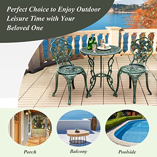 Tangkula 3 Pieces Patio Bistro Set, Outdoor Aluminium Patio Furniture Set, Outdoor Chairs and Table with Umbrella Hole, Patio Dining Set for Balcony Backyard Garden & Poolside (Green)