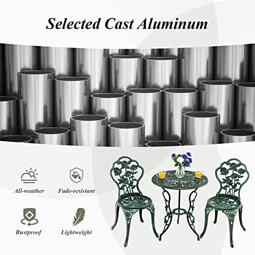 Tangkula 3 Pieces Patio Bistro Set, Outdoor Aluminium Patio Furniture Set, Outdoor Chairs and Table with Umbrella Hole, Patio Dining Set for Balcony Backyard Garden & Poolside (Green)