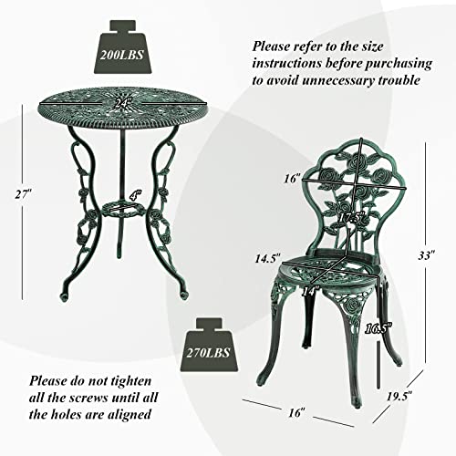 Tangkula 3 Pieces Patio Bistro Set, Outdoor Aluminium Patio Furniture Set, Outdoor Chairs and Table with Umbrella Hole, Patio Dining Set for Balcony Backyard Garden & Poolside (Green)