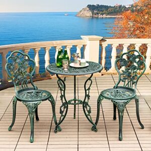 Tangkula 3 Pieces Patio Bistro Set, Outdoor Aluminium Patio Furniture Set, Outdoor Chairs and Table with Umbrella Hole, Patio Dining Set for Balcony Backyard Garden & Poolside (Green)