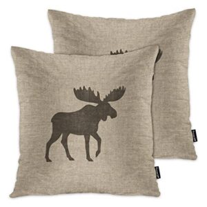vosach moose outdoor indoor pillow covers, animal moose burlap cabin home decorative throw pillow case cushion cover for sofa/bed/patio/garden/balcony, 18×18 inch, 2pcs, brown