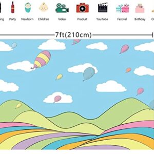 7x5ft Birthday Photography Backdrops Blue Sky Balloons White Clouds Background for 1st Adventure Baby Show Table Banner Decor