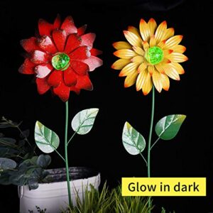 TZSSP Flower Stake Garden Stake 25 Inch Flower Garden Stakes Decor Glow in Dark Plant Pick Water Proof Metal Flower Stick Décor for Lawn Yard Patio Ornaments,Set of 2