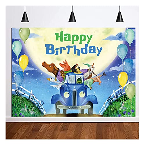 Cartoon Little Blue Truck Theme Photography Backdrops Good Night Balloon Moon Photo Background 5x3FT Kids Birthday Party Banner Cake Table Decoration Studio Booth Props