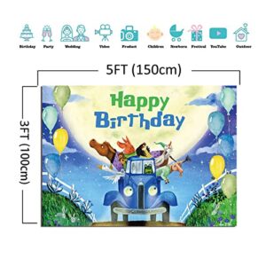 Cartoon Little Blue Truck Theme Photography Backdrops Good Night Balloon Moon Photo Background 5x3FT Kids Birthday Party Banner Cake Table Decoration Studio Booth Props