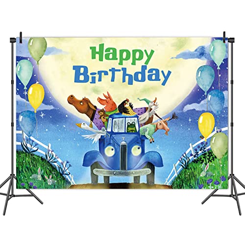 Cartoon Little Blue Truck Theme Photography Backdrops Good Night Balloon Moon Photo Background 5x3FT Kids Birthday Party Banner Cake Table Decoration Studio Booth Props