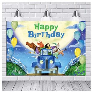 Cartoon Little Blue Truck Theme Photography Backdrops Good Night Balloon Moon Photo Background 5x3FT Kids Birthday Party Banner Cake Table Decoration Studio Booth Props