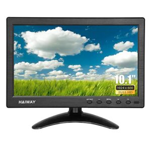haiway 10.1 inch security monitor, 1024×600 resolution small hdmi monitor small portable monitor with remote control with built-in dual speakers hdmi vga bnc input for gaming cctv raspberry pi pc