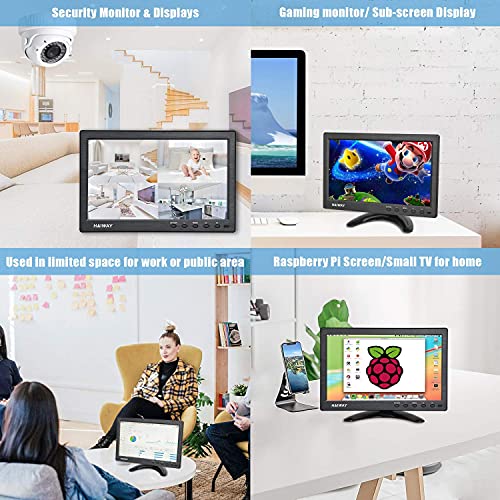 Haiway 10.1 inch Security Monitor, 1024x600 Resolution Small HDMI Monitor Small Portable Monitor with Remote Control with Built-in Dual Speakers HDMI VGA BNC Input for Gaming CCTV Raspberry Pi PC