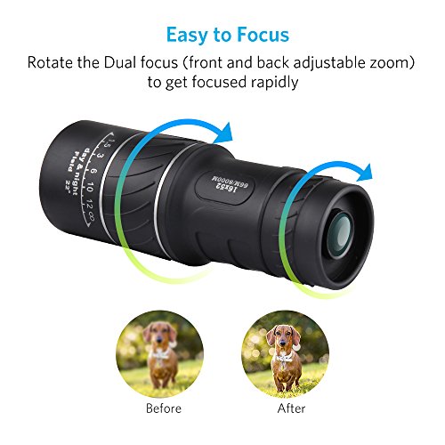 16x52 Monocular Dual Focus Optics Zoom Telescope for Birds Watching/Wildlife/Hunting/Camping/Hiking/Tourism/Armoring/Living Concert 66m/8000m