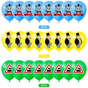 Thomas Train Friends Birthday Party Decoration, Thomas Party Photo Background 5 x 3 FT and 24Pcs Train Balloon, Thomas Train Friends Party Backdrop Supplies for Boy, Girls and Baby Shower