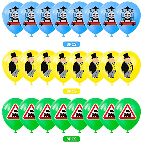 Thomas Train Friends Birthday Party Decoration, Thomas Party Photo Background 5 x 3 FT and 24Pcs Train Balloon, Thomas Train Friends Party Backdrop Supplies for Boy, Girls and Baby Shower