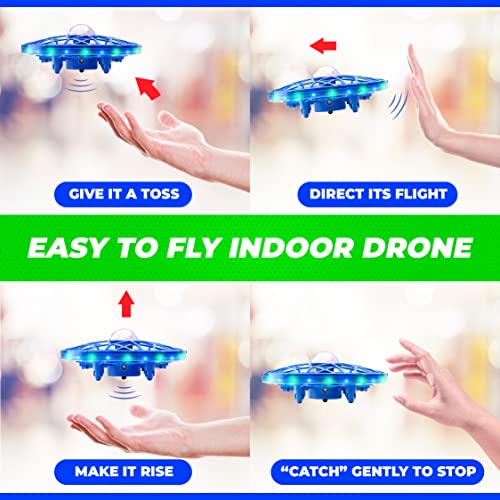 Force1 Scoot Cosmo LED Hand Operated Drone for Kids or Adults - Hands Free Motion Sensor Mini Drone with Bright LED Projection, Easy Indoor Small UFO Toy Flying Ball Drone Toy for Boys and Girls (Blue)