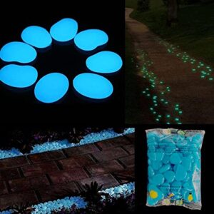 WenErJie Glow in The Dark Rocks, 100PCS Fairy Garden Decorations Stones, Outdoor Decor for Patio Stepping Stone Kit, Pebbles for Plants/Yard/Backyard/Fish Tank/Pool Stuff (Blue/100pcs)