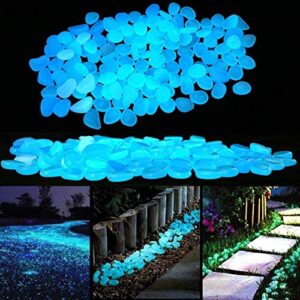 WenErJie Glow in The Dark Rocks, 100PCS Fairy Garden Decorations Stones, Outdoor Decor for Patio Stepping Stone Kit, Pebbles for Plants/Yard/Backyard/Fish Tank/Pool Stuff (Blue/100pcs)