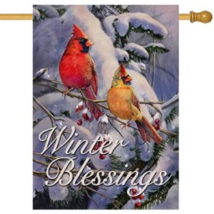 furiaz winter blessings cardinals large decorative house flag, red birds snowy home garden yard outside decorations, christmas xmas holiday seasonal outdoor decor double sided 28×40