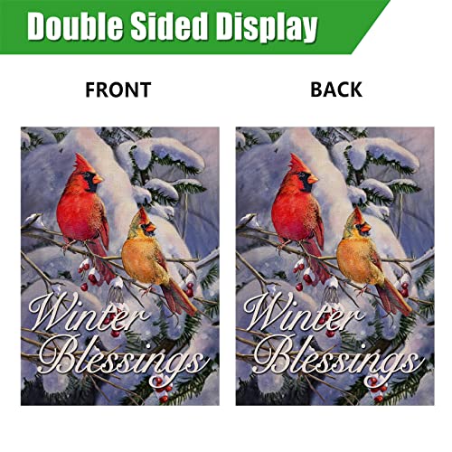 Furiaz Winter Blessings Cardinals Large Decorative House Flag, Red Birds Snowy Home Garden Yard Outside Decorations, Christmas Xmas Holiday Seasonal Outdoor Decor Double Sided 28x40